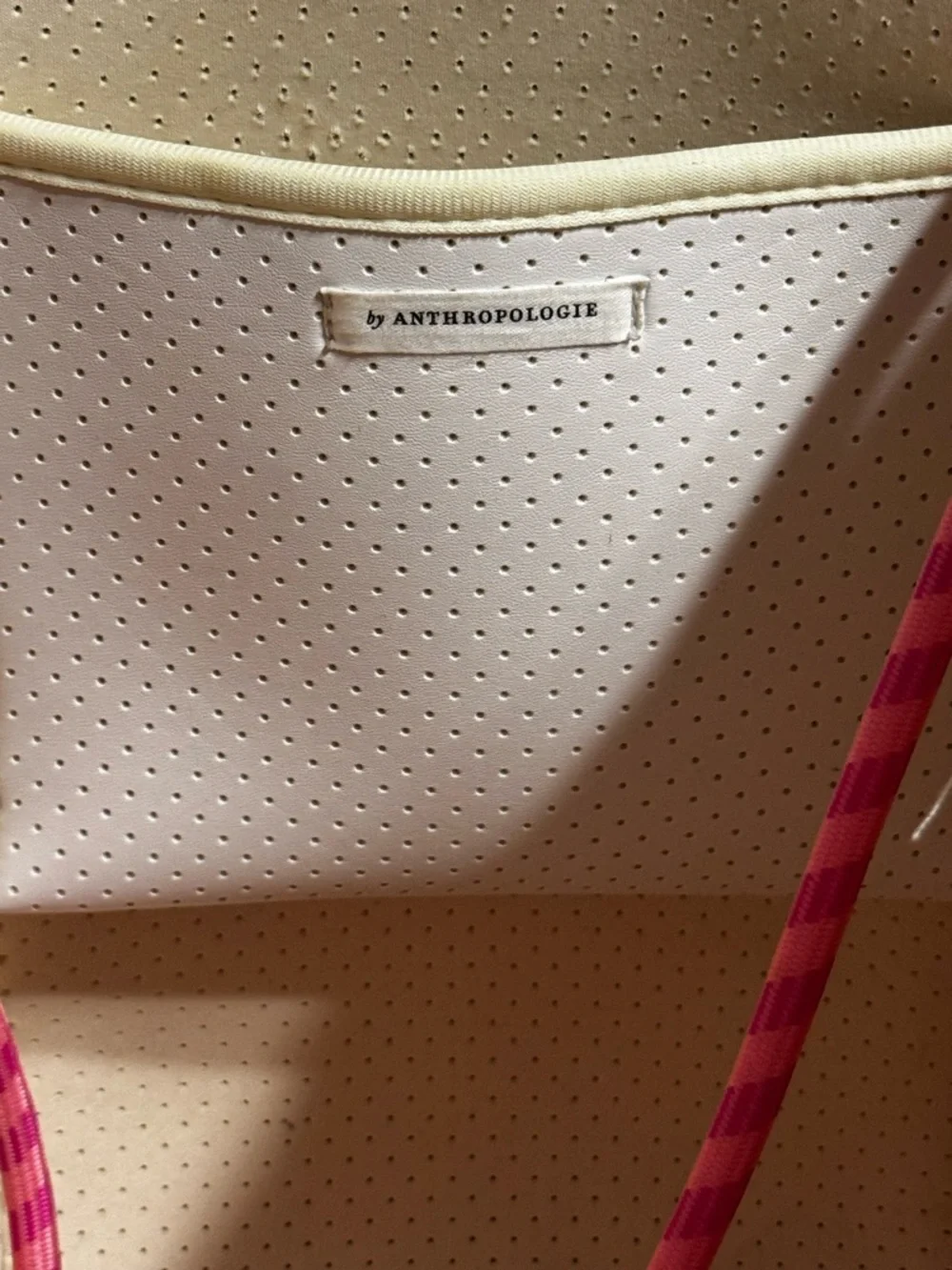 Anthropologie Cream Sherpa‎ Tote with Pink Rope Straps